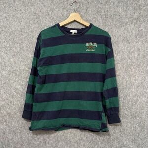 Stitch & Pine Santa Cruz Rugby Shirt Green Navy Striped Long Sleeve Women's Sz S